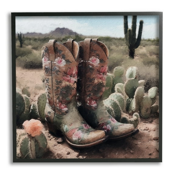 Stupell Industries Southwestern Boots Landscape Beauty & Fashion Painting Black Framed Art Print Wall Art, 12 x 12