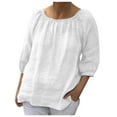 thumbnail image 2 of QIPOPIQ Women's Cotton Linen Round Collar Boxy Top Patchwork Blouses Clearance, 2 of 7