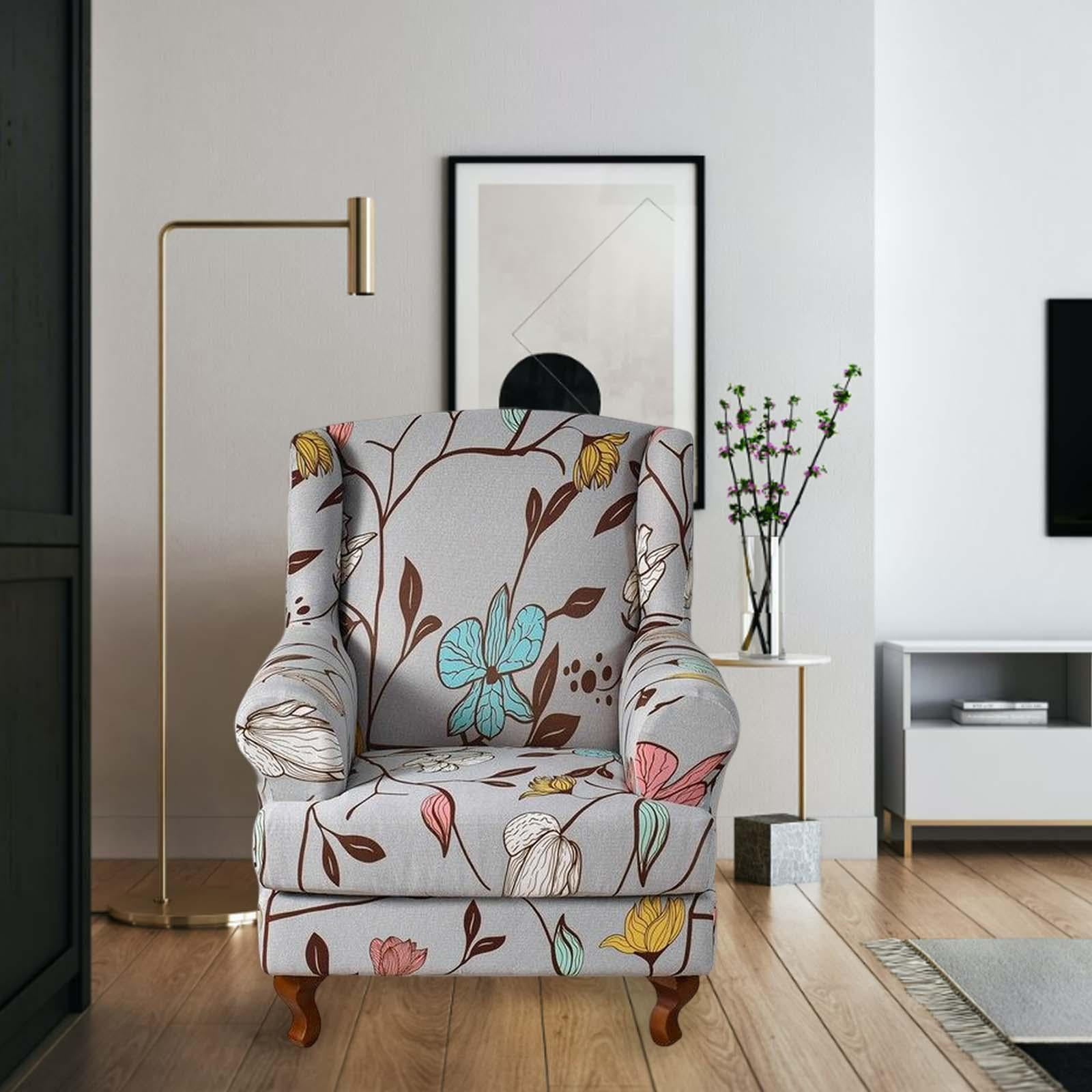 Stretch Wingback Chair Cover Sofa Cover Washable Chair Protector Armchair Cover Single Sofa Seat Cover for Wedding Gray