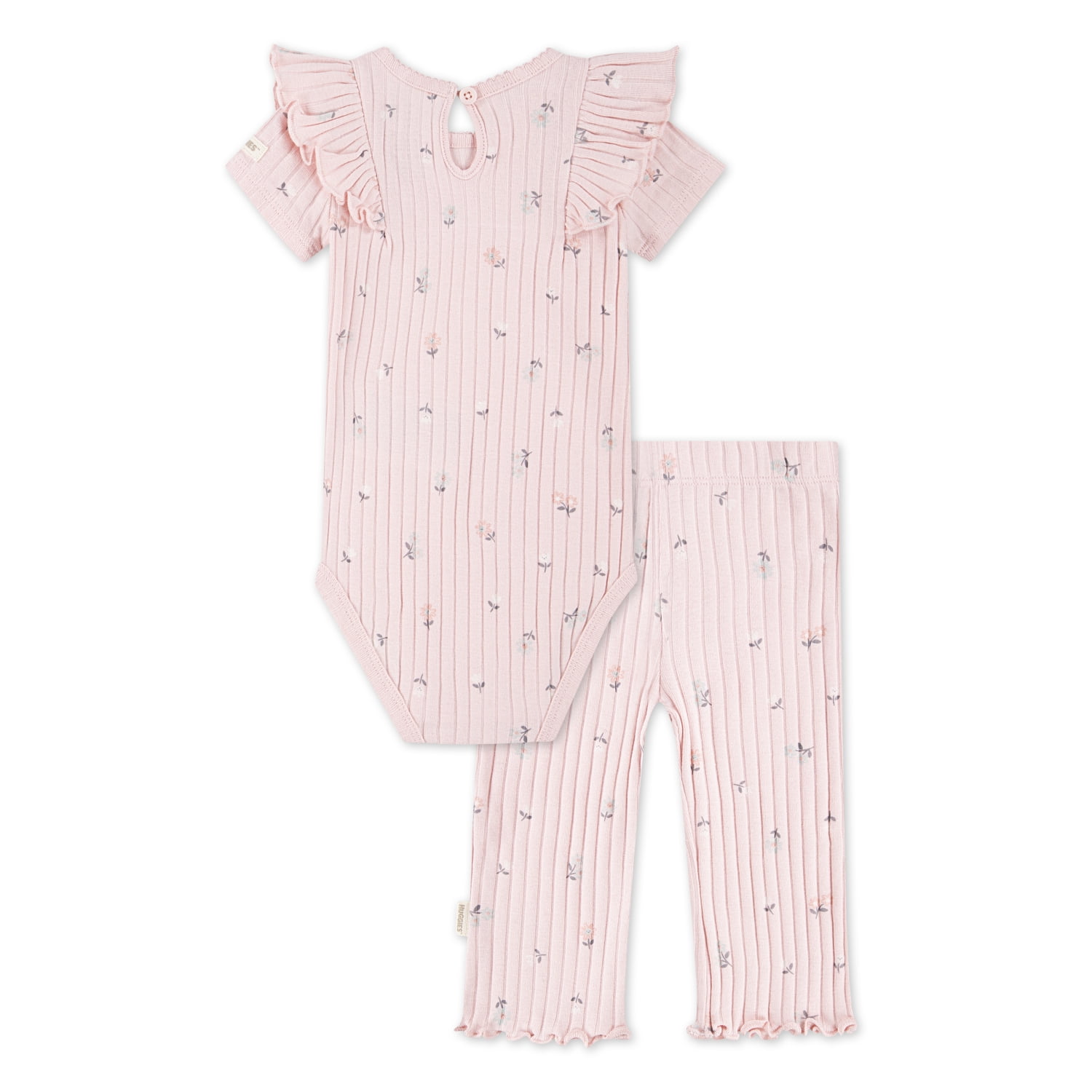 Huggies Baby Girls Printed 2pc Organic Cotton Bodysuit and Pant Set, Sizes NB-9M