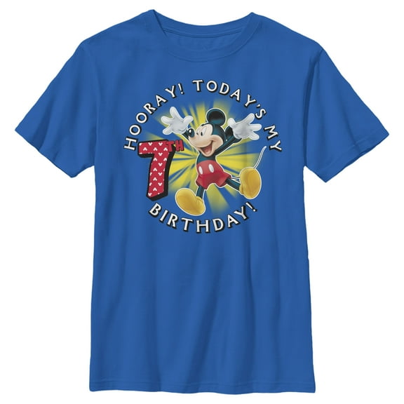 Boy's Mickey & Friends Hooray It's My 7th Birthday Graphic Tee Royal Blue Small