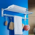 thumbnail image 5 of Foldable Towel Rack for Bathroom Wall Mounted, with Towel Hooks and Adjustable Towel Bar, Stainless Towel Holder, 23-Inch Bathroom Towel Shelf, Silver, 5 of 11