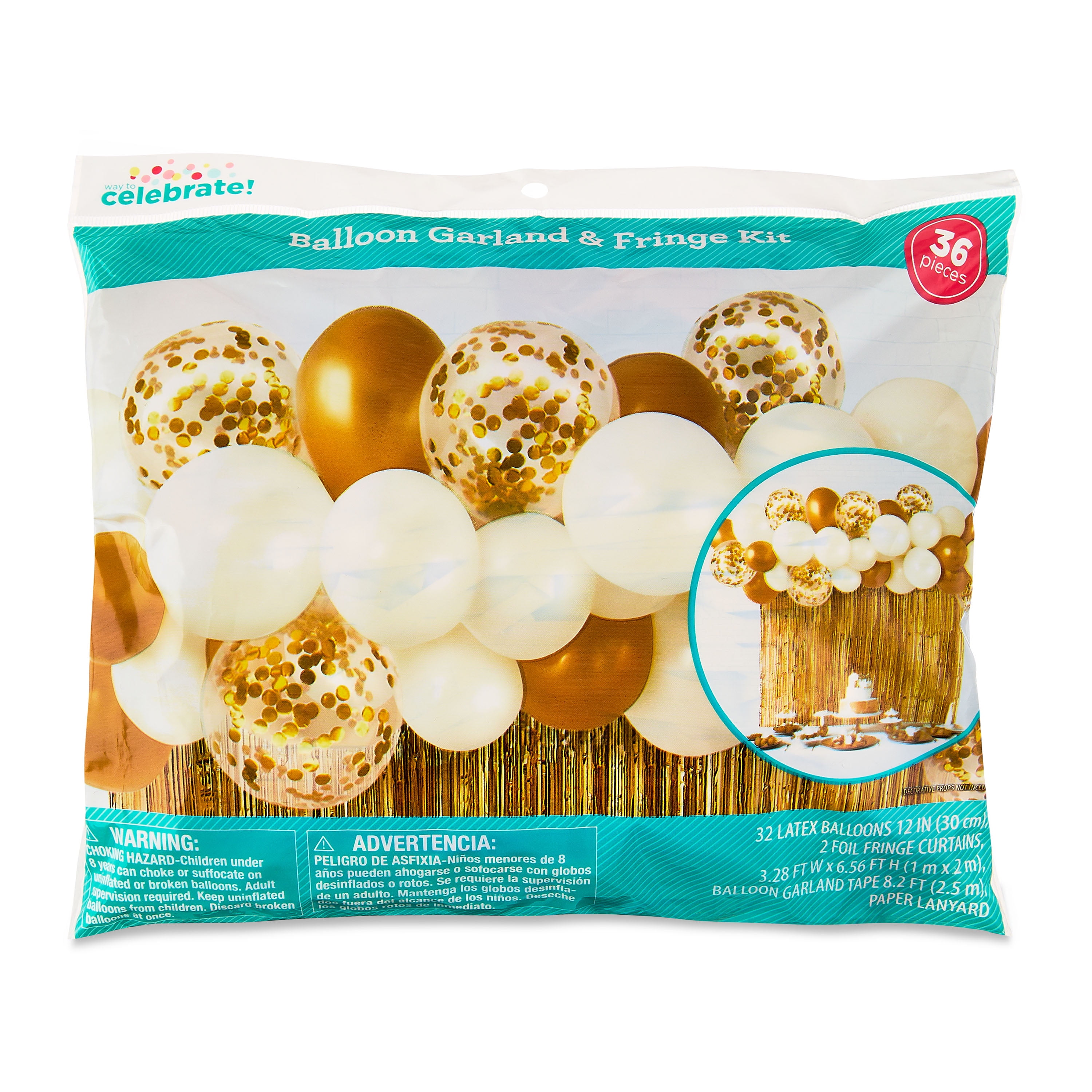 Gold/White Latex Balloon Garland and Fringe Kit, 36 Pieces, by Way To Celebrate