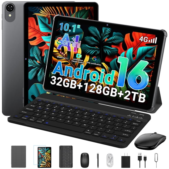 TABWEE W80 10" Android 16 Tablet with Keyboard & Stylus, Unisoc T610 Octa-Core, 4G LTE (T-Mobile Only), 32GB 128GB, 120Hz FHD Display, 6000mAh, for Office Study Gaming