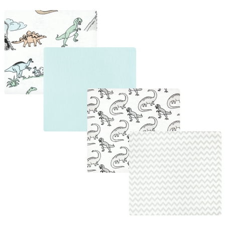 Luvable Friends Hudson Baby Flannel Receiving Blankets 4pk, Gray Dinosaur Journey