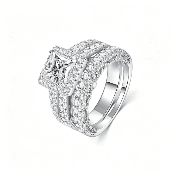 DESIGNICE 5Ct Princess Cut Engagement Ring,Promise Wedding Cubic Zirconia White Gold Plated Band Set for Women Size 5-10 Elegant White Gold Rings for Women