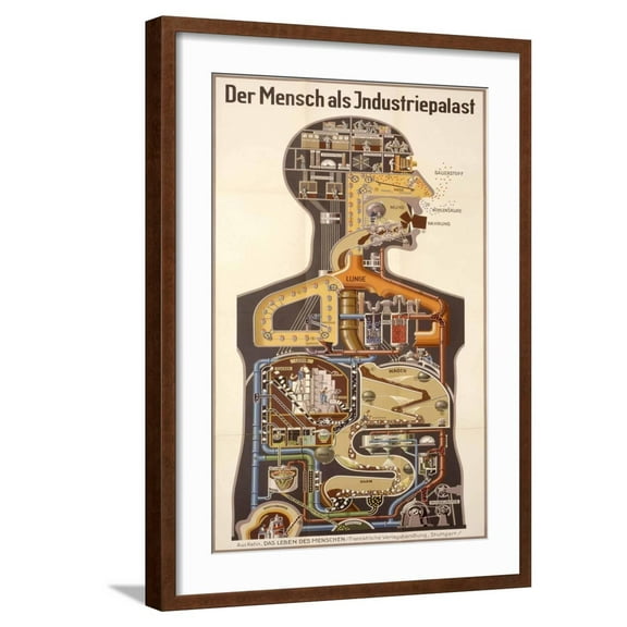Art.com Man As An Industrial Palace Art Print by Fritz Kahn, Brown Frame Wall Art, 21" x 29"