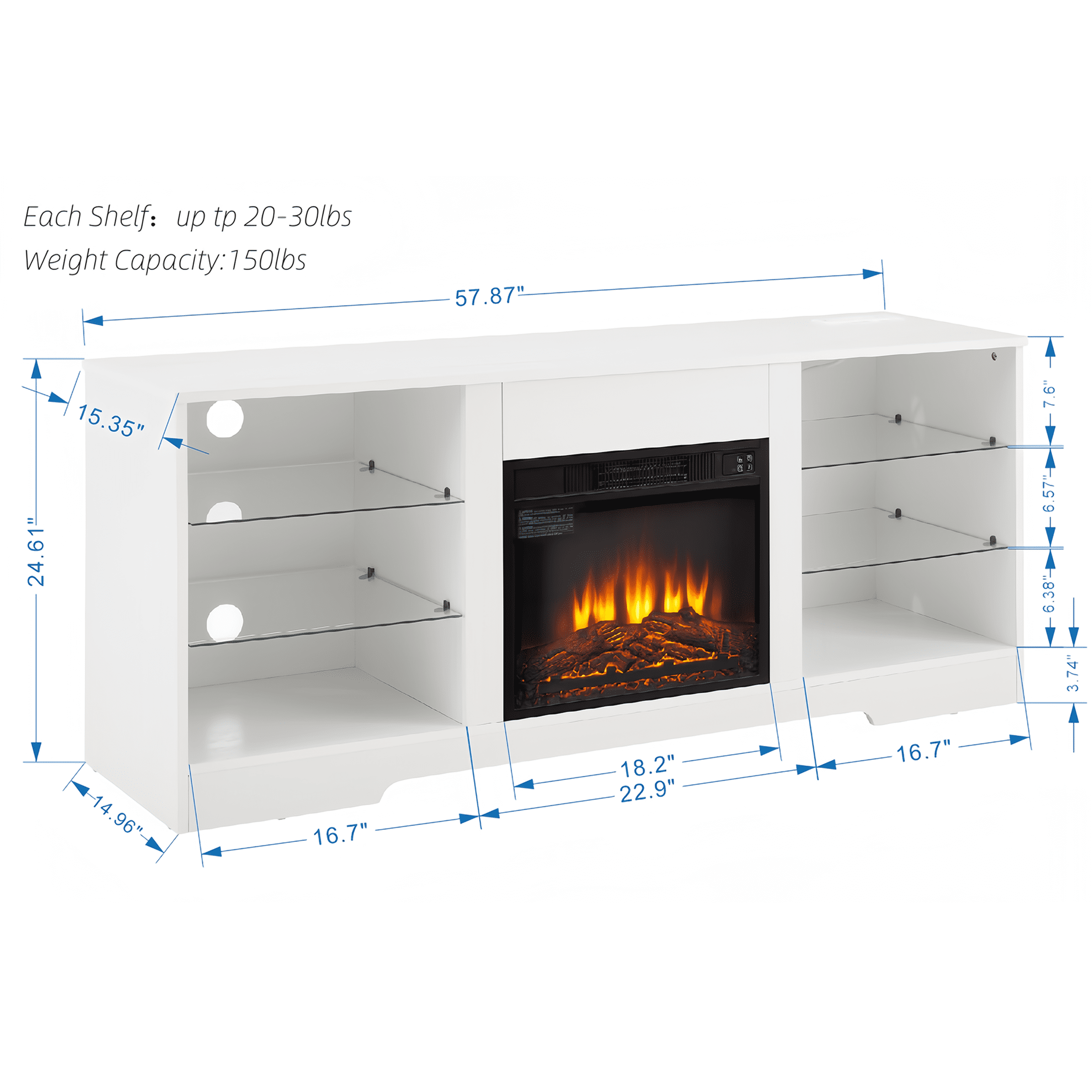 SESSLIFE Fireplace TV Stand for 65 Inch TV, Farmhouse TV Stand with Storage Shelves, Entertainment Center with 3D Flame Electric Fireplace Heater, White
