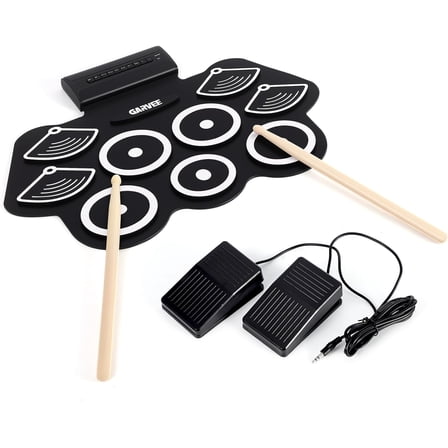 Electronic Drum Set, 9-Drum Thick Silicone Roll-Up Practice Pad Kit with Built-In Speaker, Drum Pedals & Sticks, Portable Electric Drum Machine for Beginners