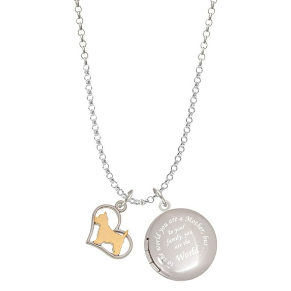 Delight Jewelry Two-tone Westie Silhouette Heart To the World You are a Mother Locket Necklace