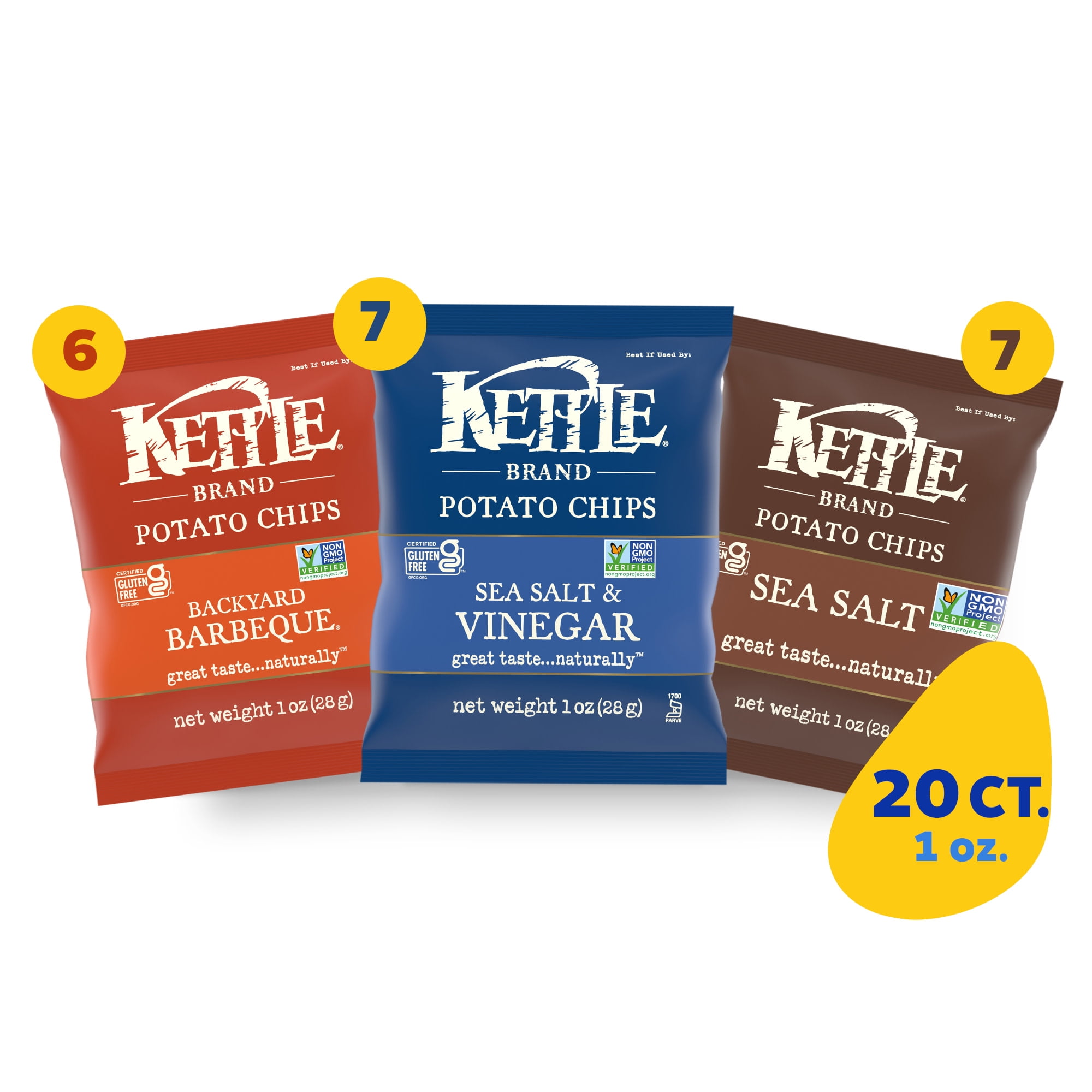 Kettle Brand Potato Chips, Variety Pack, 1 oz Snack Bags, 20 Ct