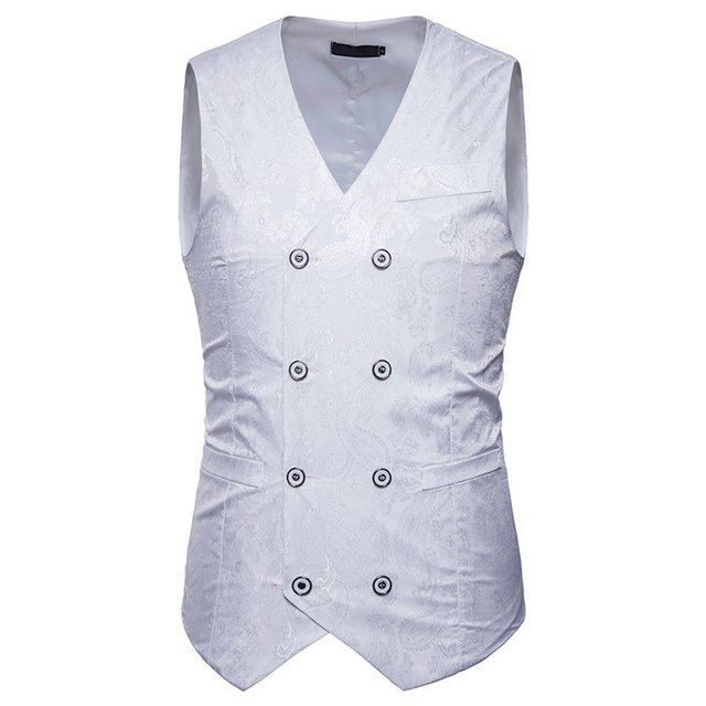 Camisa Botón para Hombre Color Coincidencia Casual Chaleco de Trabajo de Doble Pecho, Chaleco sin Mangas de Poliéster para Negocios, Traje Y Uso Diario