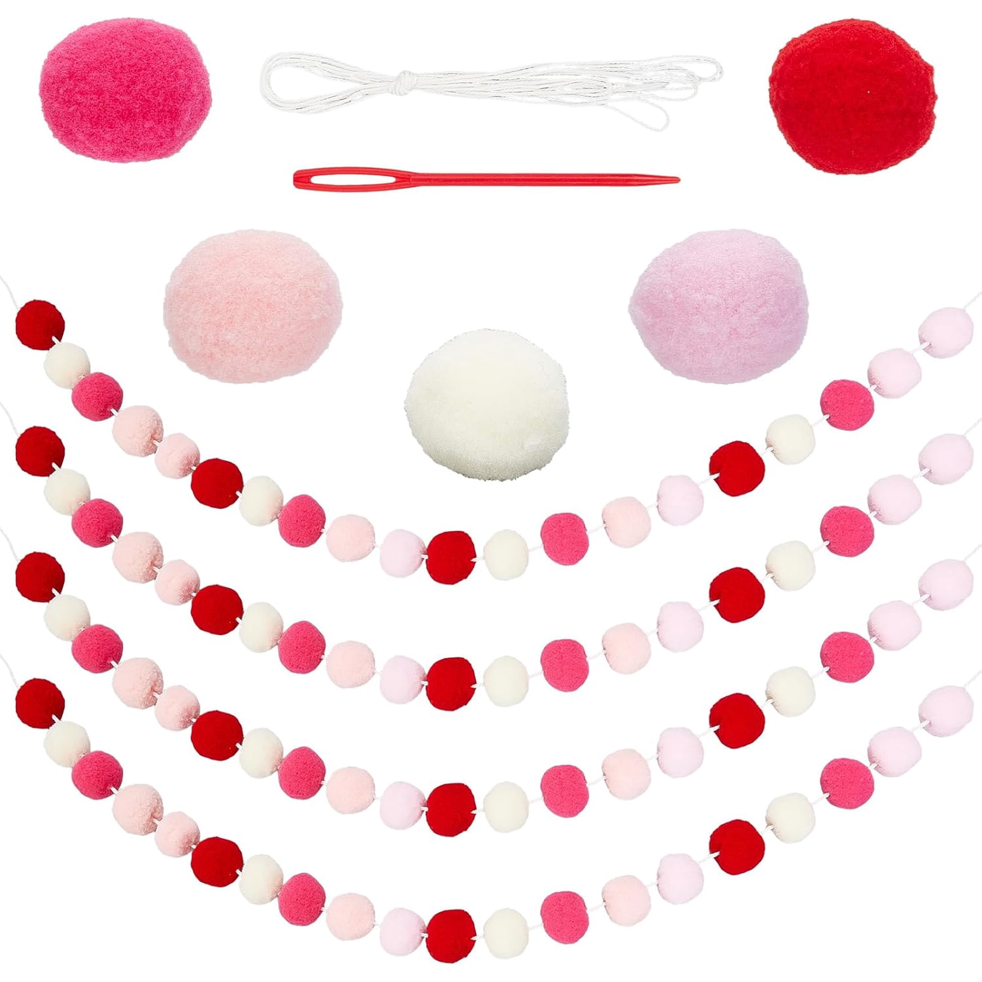 5 Set Wool Felt Ball Garland Colorful for Birthday Party Festivals Room Decorations Deep Pink 25mm