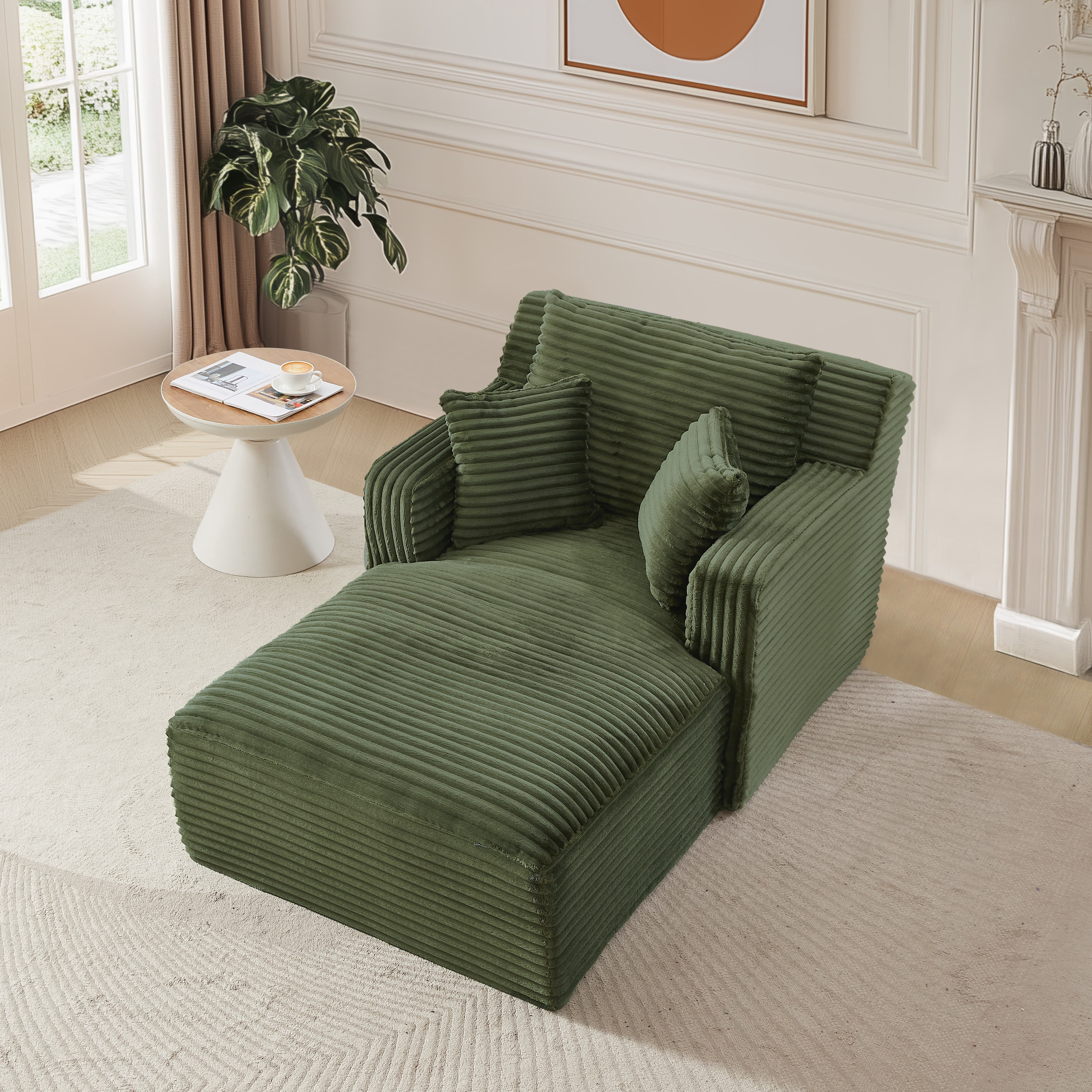 MAYEERTY Single Corduroy Chaise Lounge Sofa, Modern Couch with Spring Cushion for Apartment, 65*39*33"Green