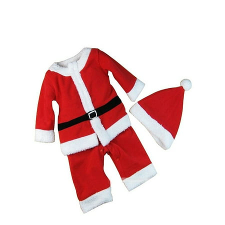 Baby Boys Xmas Santa Claus All-in-one Costume Romper Outfit + Hat, 2-pc (80/12-18 Months)