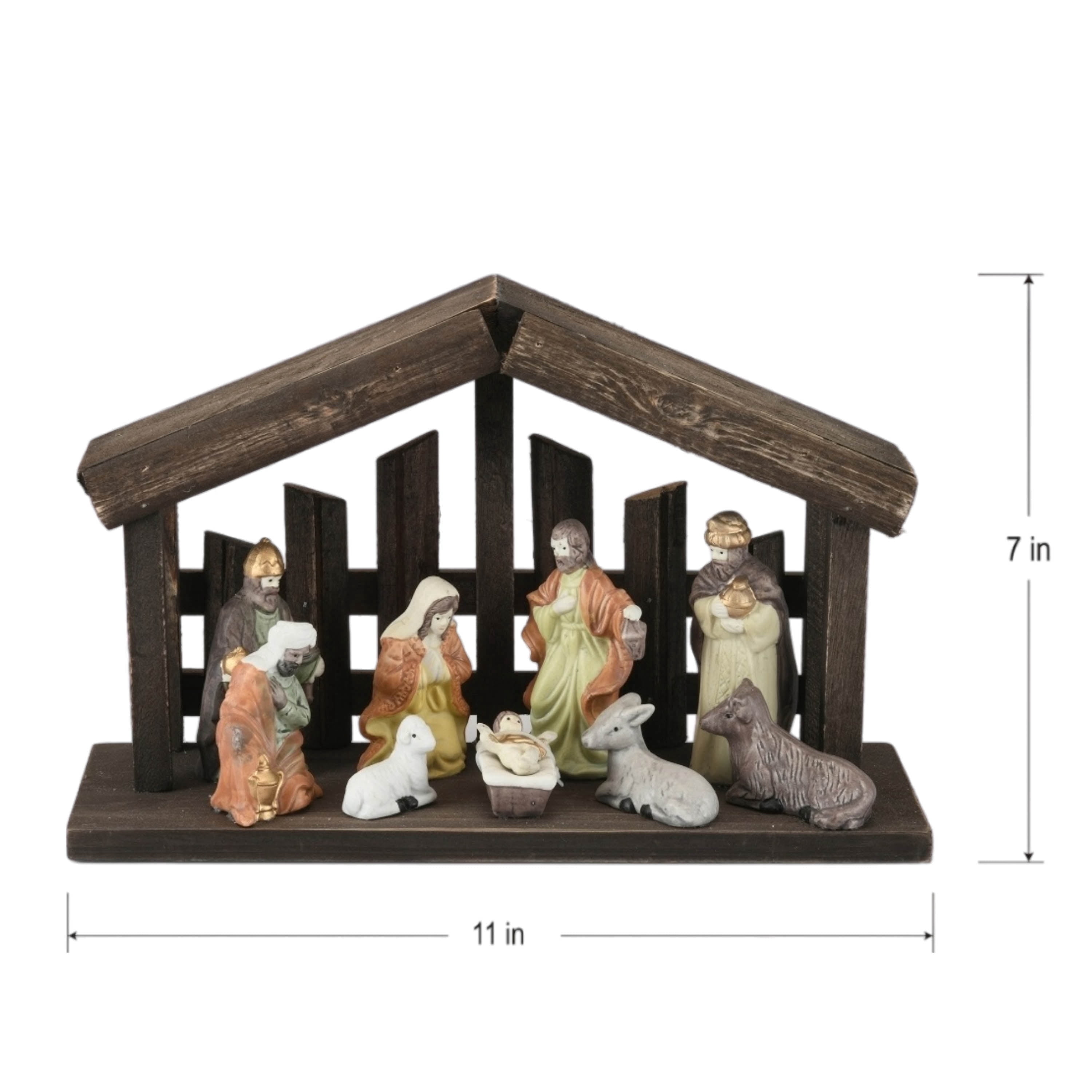 Porcelain Tabletop  Indoor Nativity Scene Christmas Decoration, 11" x 7", 11 Pieces, by Holiday Time