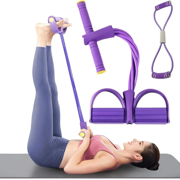 Koudindg Fitness Resistance Bands-6 Tube, Resistance Bands with Foot Loops, Sit Up Training Band, Fitness Pedal Ankle Puller, Pedal Puller Rope(Purple)