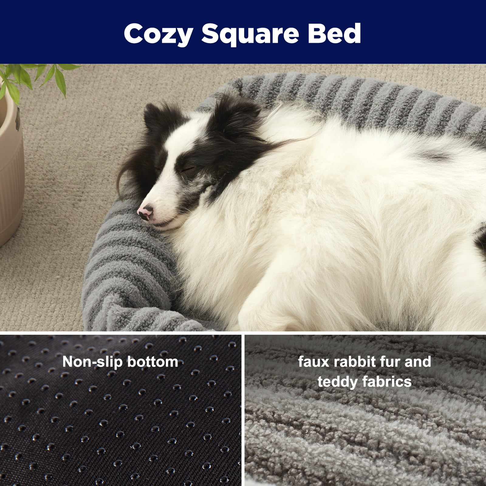 Soft Calming Sleeping Puppy Bed, Dog Beds for Small Dogs and Cats, Washable Rectangle Dog Bed with Removable Cover, Pet Beds, Non-Slip Bottom, Gray, 20in