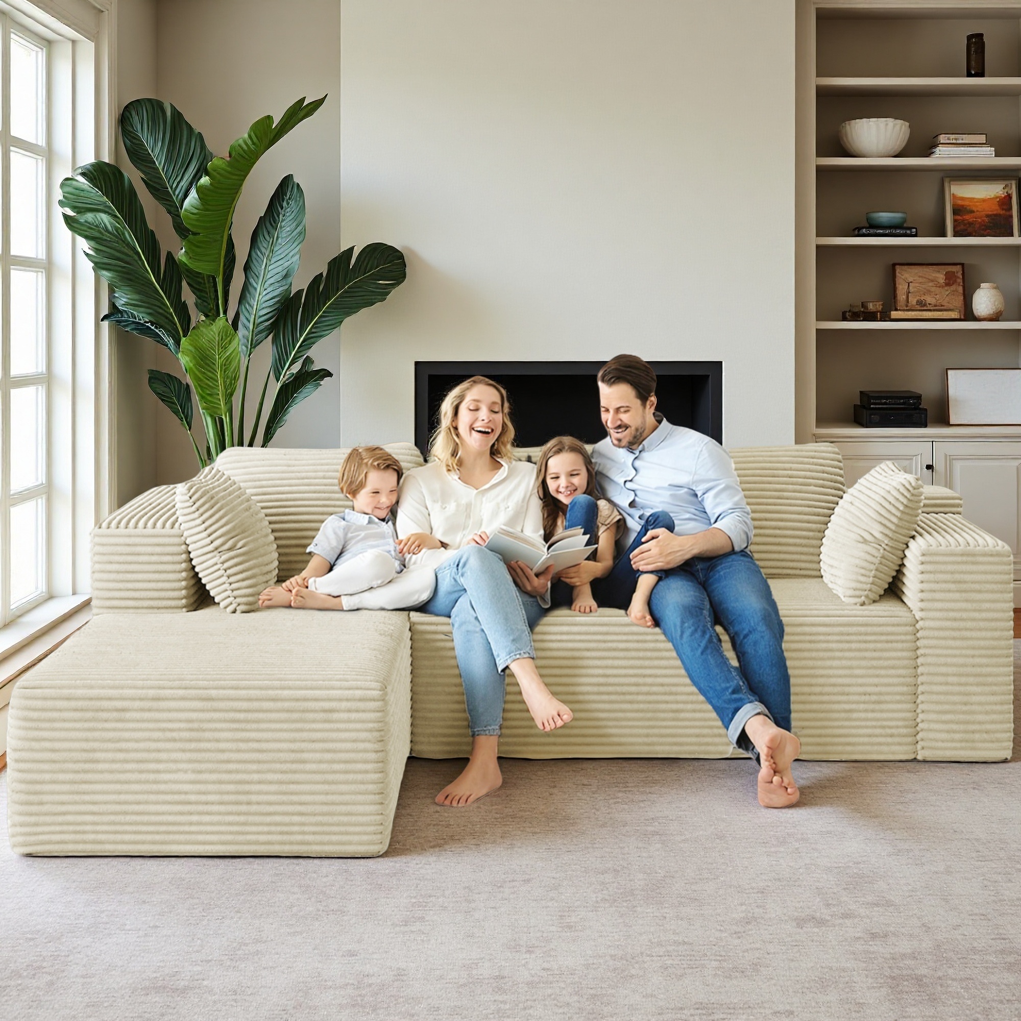 Lofka 105" Sectional Sofa, Cloud Sectional for Living Room with L-Shape Sofa, Modern Soft Modular Couch for Bedroom, No Assembly Required, Beige White