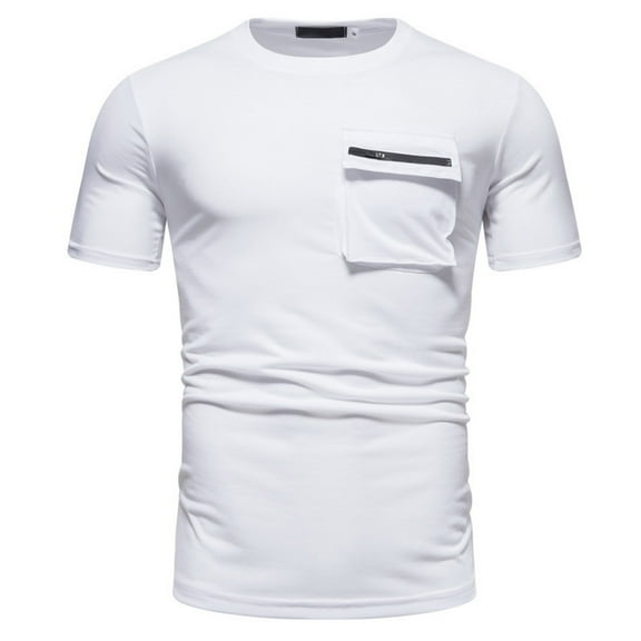 ZCFZJW Mens Casual Summer Personality T-Shirts Trendy Regular Fit Short Sleeve Round Neck Pullover Pockets Tshirt Tops Trendy Lightweight Comfy Tees White L