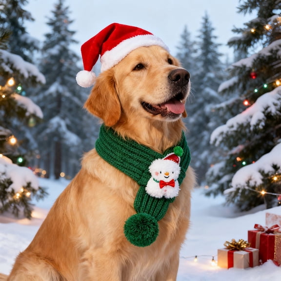 AuroraX Premium Knitted Pet Christmas Scarf Dog Costumes for Small Dogs Warm Adjustable Soft Lightweight Christmas Pet Apparel Accessories Green