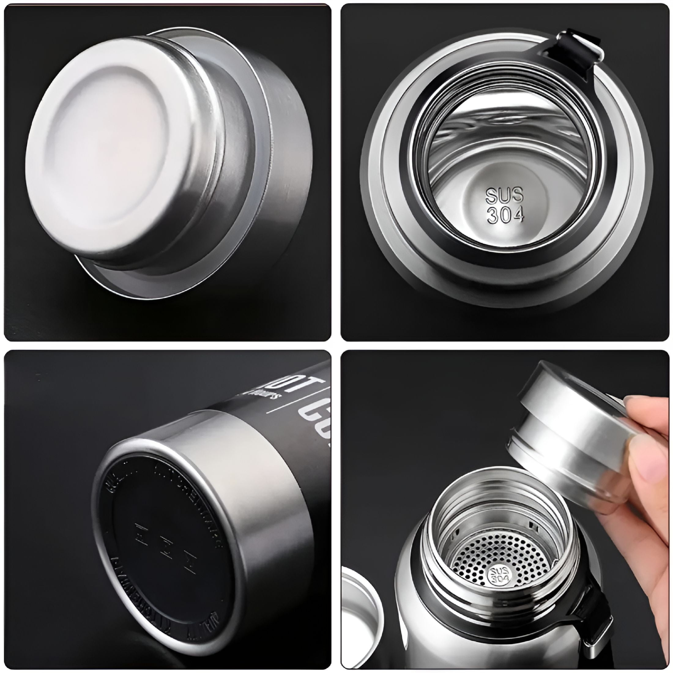 ACDANC Outdoor Large Capacity Thermos Bottle Portable Vacuum Flask Insulated Tumbler Stainless Steel Tea Drinks Cold Hot Water Bottle 1500ml Black