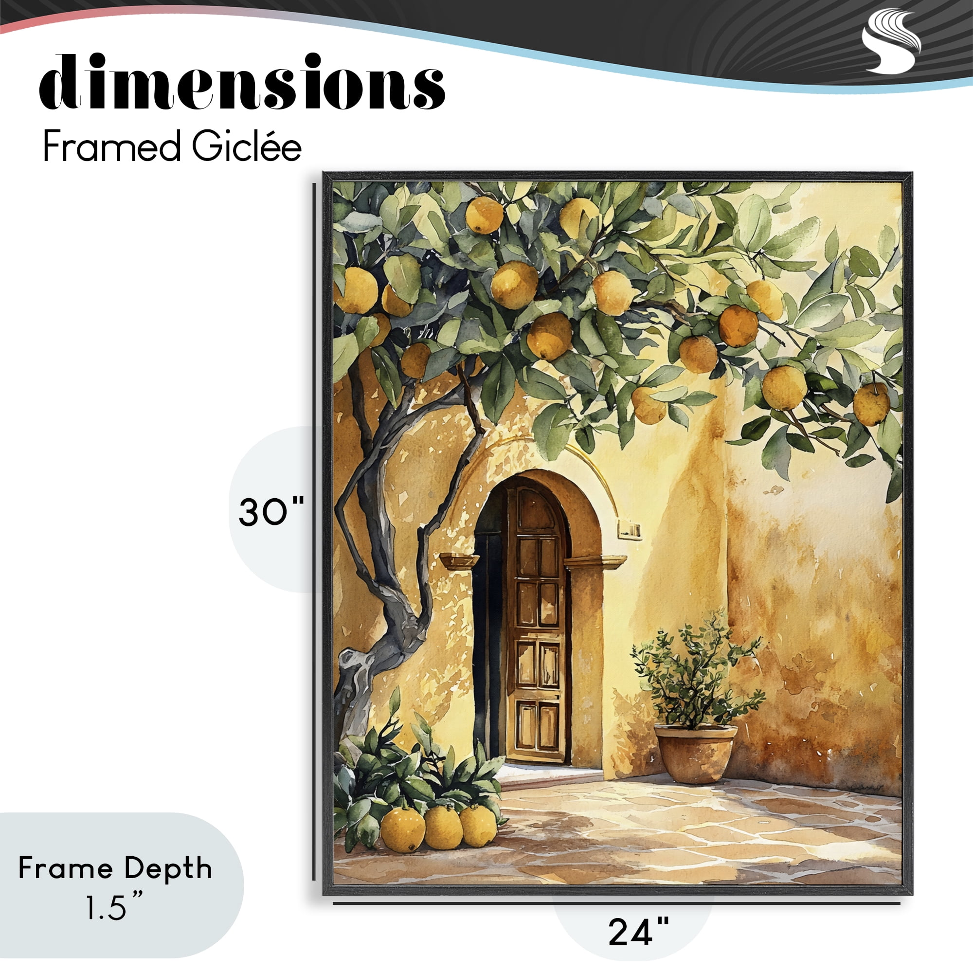 Stupell Industries Mediterranean Courtyard Lemon Tree Black Framed Giclee Art, design by LSR Design Studio