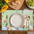 thumbnail image 4 of Easter Bunny Placemats Set of 12, Farmhouse Colorful Eggs Tulip Wood Grain Green Placemats for Dining Table, Place Mats for Kitchen Tabletop, Waterproof Wipeable Dining Table Mats Set, 4 of 9