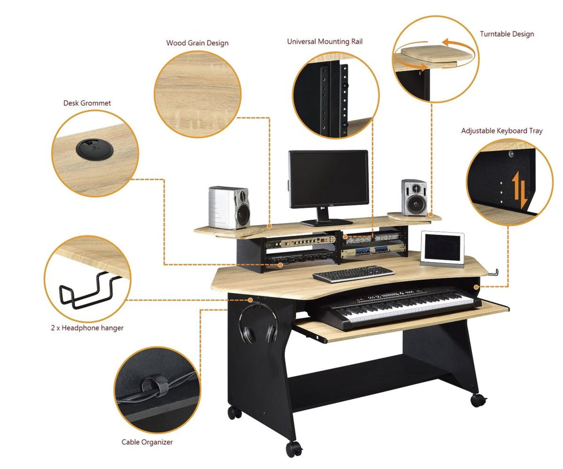 Musiea IM100 Series Music Recording Studio Desk with 2 x 4U Rack, Gray