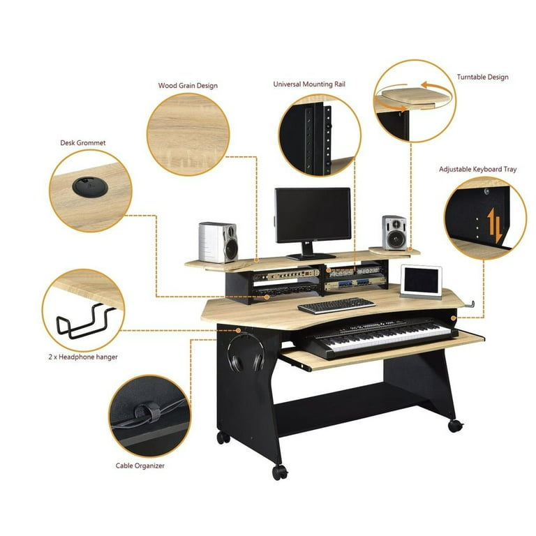 Musiea IM100 61-Key Compatible Music Studio Desk w/ 2 x 4U