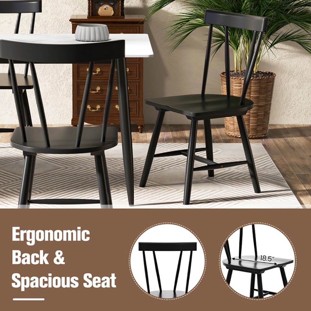 Finihen Wood Dining Chairs, Solid Rubber Wood Armless Kitchen & Dining Room Chairs, Easy to Assemble Wooden Dining Chairs, Modern Dining Chair, Black