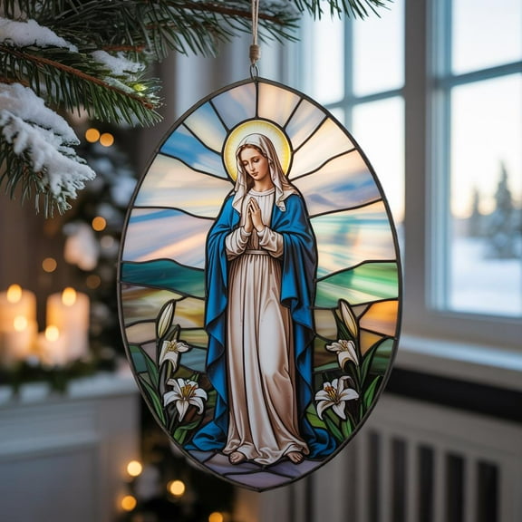 Virgin Mary Acrylic Suncatcher, Catholic Window Hanging Decor, Blessed Mother Ornament, Religious Sun Catcher Art, Christian Prayer Decor