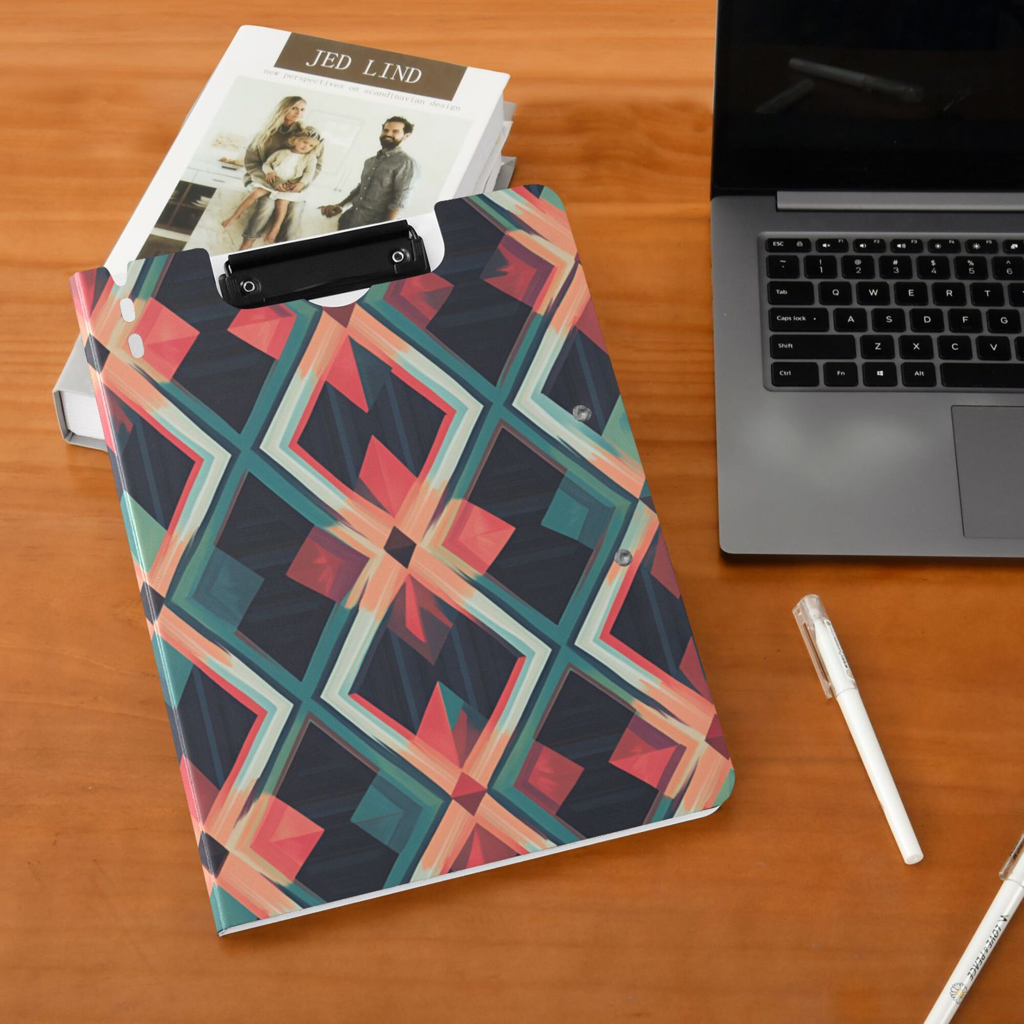 FORMRS A4 Clipboard Folder with Pen Holder Horizontal Foldable School Office Binder, Green Abstract
