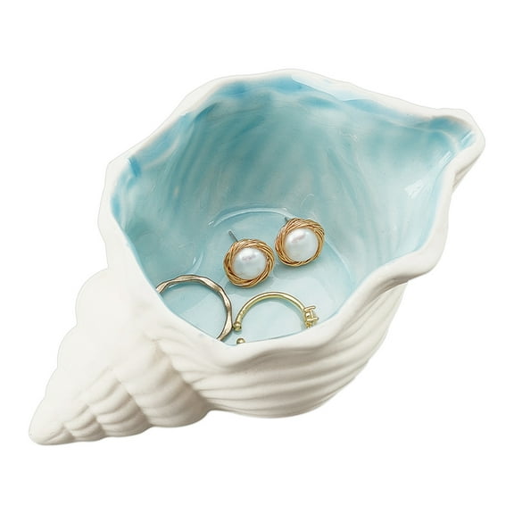 1pc Conch Shape Ceramic Jewelry Tray Aqua Shell Trinket Dish Ceramic Ring Earring Holder Ocean-themed Decorative Trinket Plate for Rings Earrings Necklaces Bracelet Jewelry Watch Keys 1pc