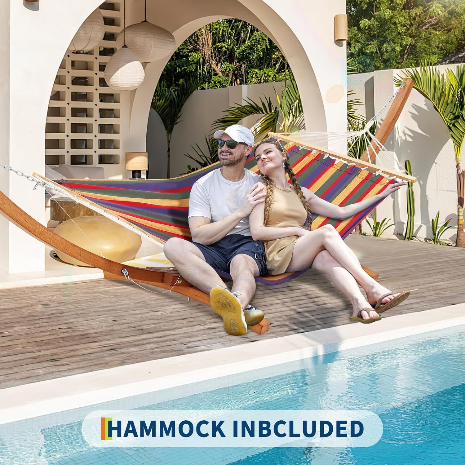 12.5ft Wooden Hammock Stand Weatherproof Outdoor Hammock for Patio Backyard Max 330 Lbs（Only Includes Bracket）