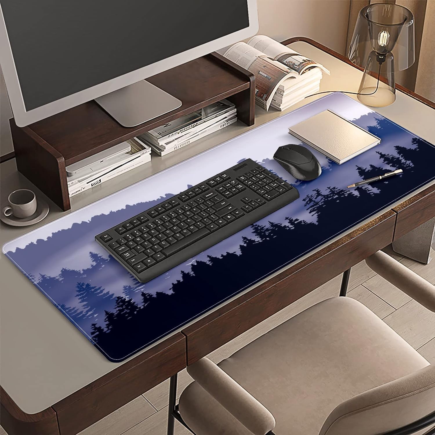 Forest Tree Desk Mat, Desk Accessory, Cute Workspace, Trendy Workspace, Trendy, 35.4x15.7in Large Gaming Mouse Pad, Cute Desk Topper, Pretty Desk Pad