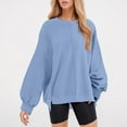 thumbnail image 2 of Wang6 Womens Plus Size White Sweatshirts Long Sleeve Crew Neck Tunic Pullovers Comfy Fall Loose Fit Drop Shoulder Solid Tshirts Tops Blue S, 2 of 5