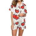 thumbnail image 2 of Pajamas for Women Valentine's Day Gift for Her Love Printed Lapel Pocket Short Sleeved Top+Shorts Pajama Sets Red, 2 of 5