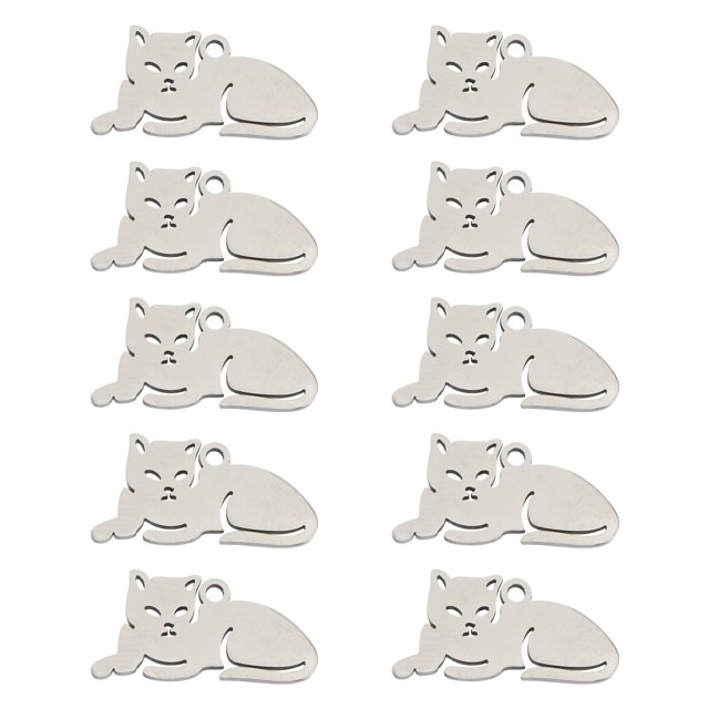 10Pcs Cat Shaped Necklace Stainless Steel Pendant Creative Hanging Decoration