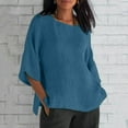 thumbnail image 2 of CHOK Tunique Décontractée d'Été pour Femmes T-Shirts en Coton Lin Manches 3/4 Col Rond Léger Basique, 2 of 6