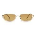 thumbnail image 3 of Luxury Bottom Half Rim Metal Frame Rectangle Fashion Sunglasses Gold - Light Brown, 3 of 8