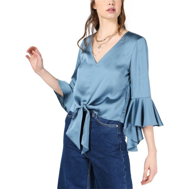 Blusa de punto con lazo en el frente bar III para mujer azul extra pequeña