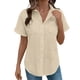 thumbnail image 3 of TaTaai Women's Casual V-Neck Top Short Sleeve Button Front Solid Color Blouse Soft Lightweight Comfy Spring Summer Daily Beach Wear Gift, 3 of 7