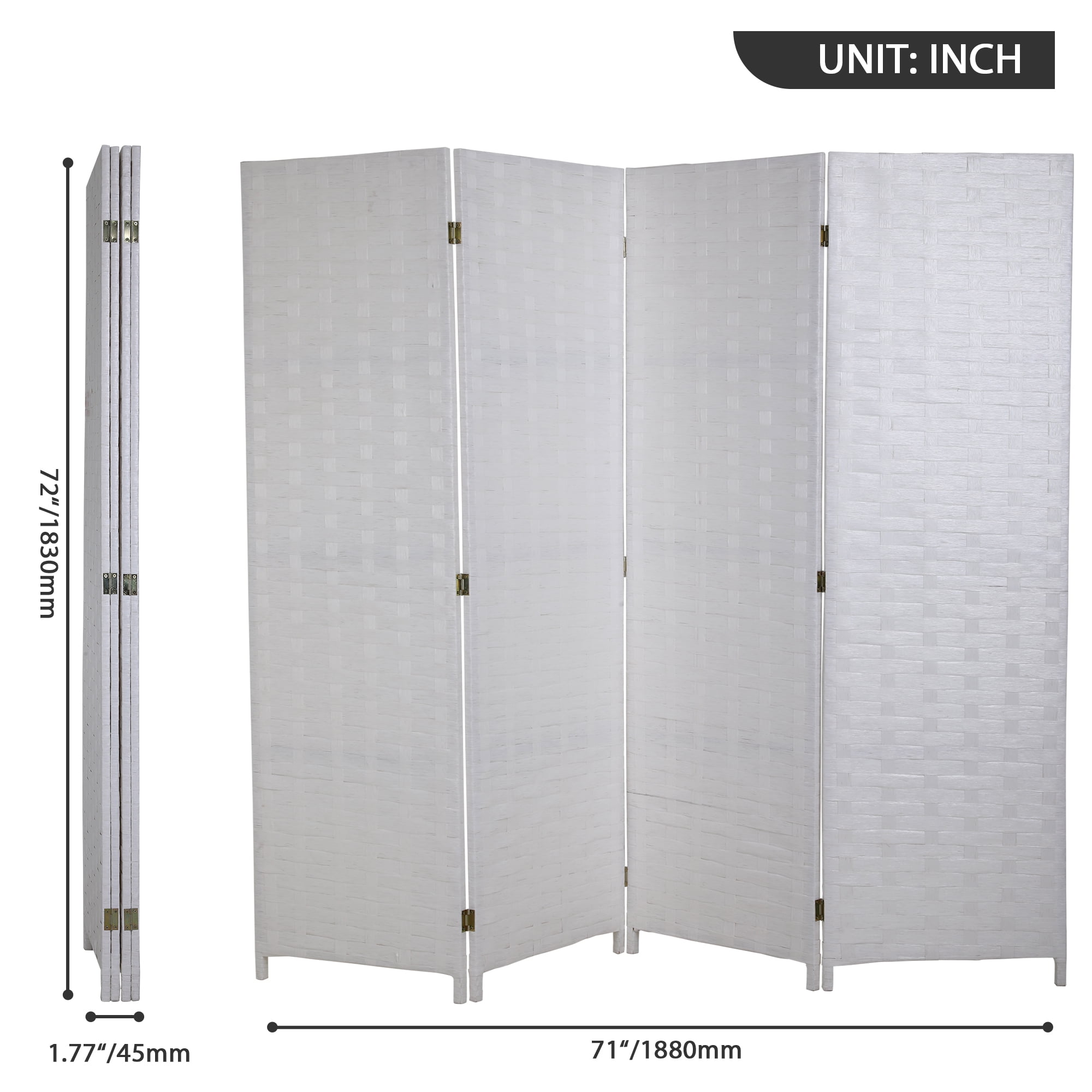 CL.HPAHKL Folding Screen Room Divider, Portable Partition Wall Divider with 4 Panels, 6 ft Indoor Privacy Screen with Two-Way Hinges Room Screen Divider Freestanding for Home Office Bedroom, White