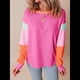 thumbnail image 3 of Camisetas de Larga para Mujer 2025, Cuello Redondo, Bloques de Color Rojo S, 3 of 5