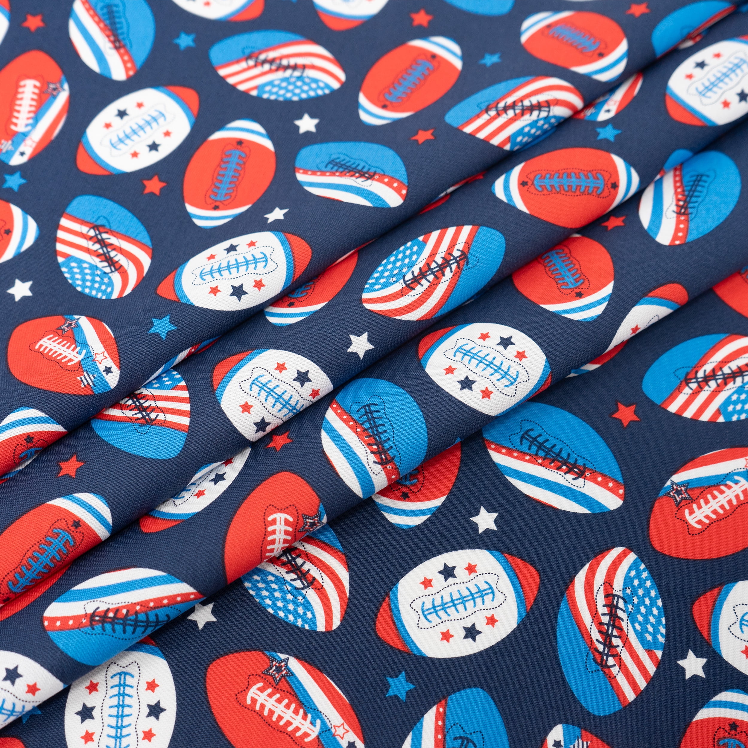 Singer, 100% Cotton, Flags On Footballs, Cut by Yard