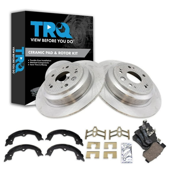 TRQ Rear Brake Pad & Rotor Kit Brake Pads Brake Rotor Parking Brake Shoe Set Ceramic Fits Select 2010-2011 Honda Accord Crosstour 2012-2015 Crosstour