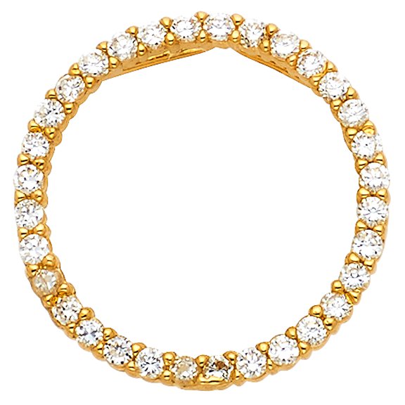 Wellingsale 14K Yellow Gold Polished Open Circle Charm Pendant with CZ Accent