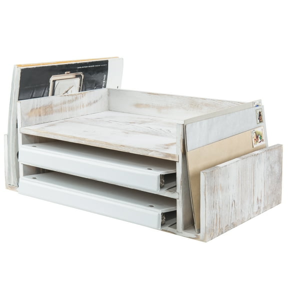 MyGift 3 Tiers Whitewahsed Wood Office File Document Organizer with Mail Sorter
