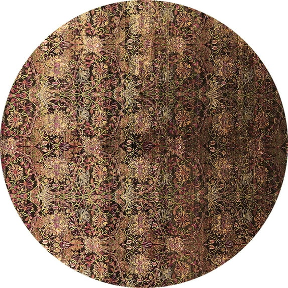 Ahgly Company Indoor Round Oriental Brown Industrial Area Rugs, 4' Round